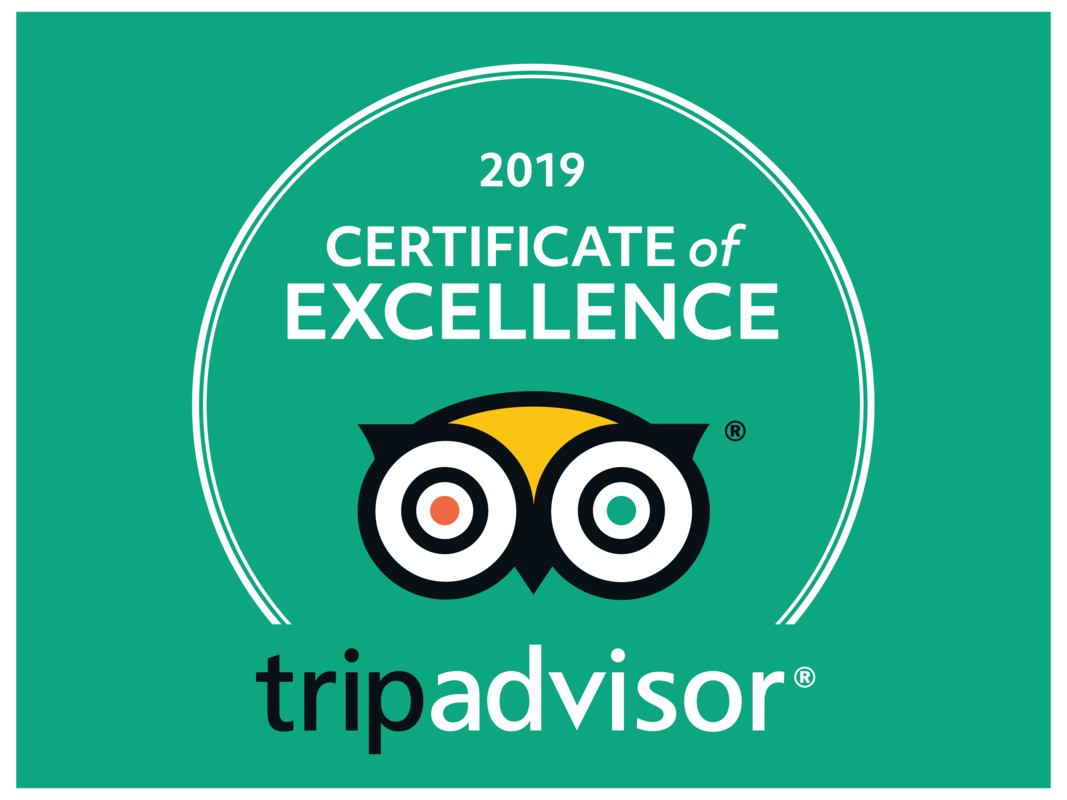 Thanks to our amazing customers, again in 2019 we earned Trip Advisor's Certificate of Excellence!